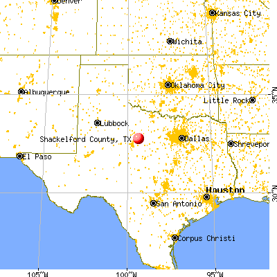 Shackelford County, TX map from a distance