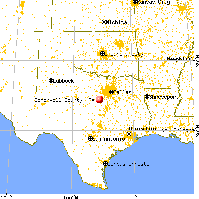 Somervell County, TX map from a distance