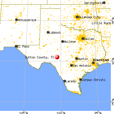 Sutton County, TX map from a distance