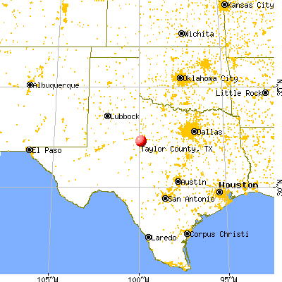 Taylor County, TX map from a distance