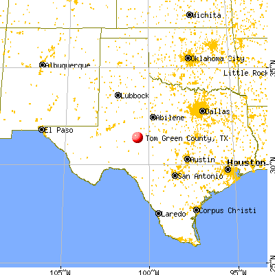 Tom Green County, TX map from a distance