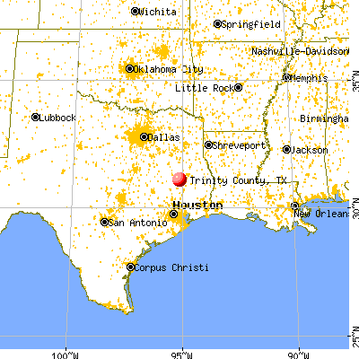 Trinity County, TX map from a distance