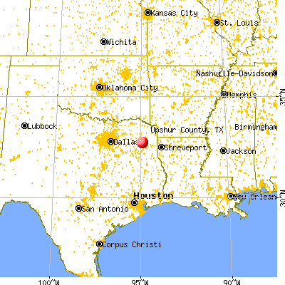 Upshur County, TX map from a distance