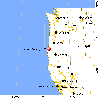 Coos County, OR map from a distance