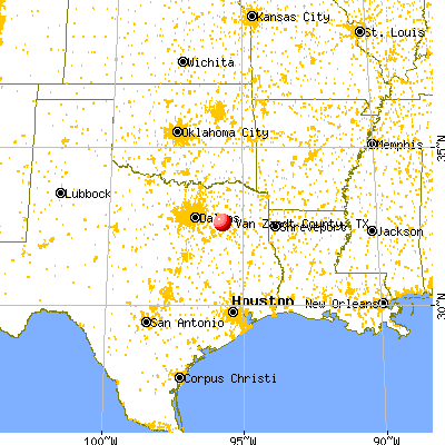 Van Zandt County, TX map from a distance