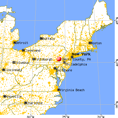 Berks County, PA map from a distance