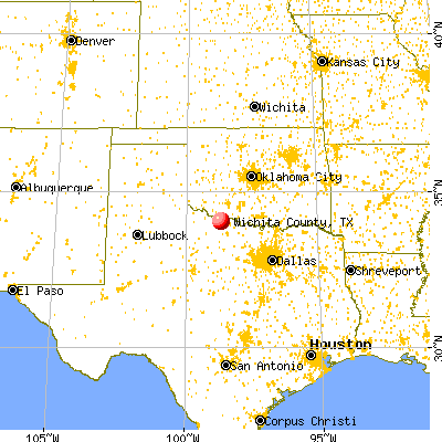 Wichita County, TX map from a distance