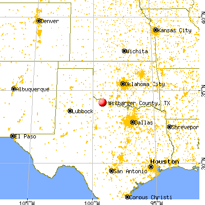 Wilbarger County, TX map from a distance