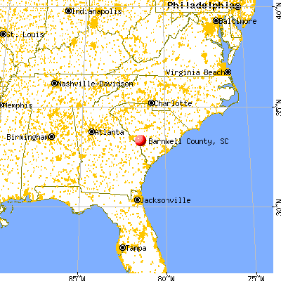 Barnwell County, SC map from a distance