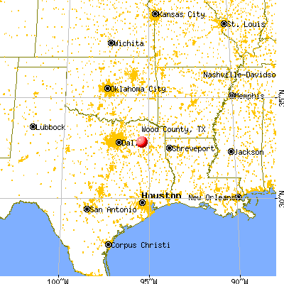 Wood County, TX map from a distance