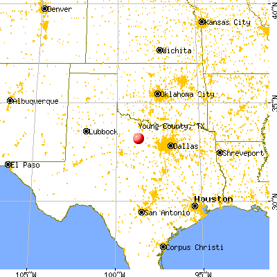 Young County, TX map from a distance