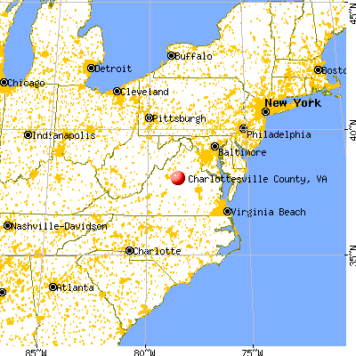 Charlottesville city, VA map from a distance