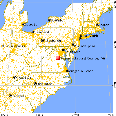 Fredericksburg city, VA map from a distance