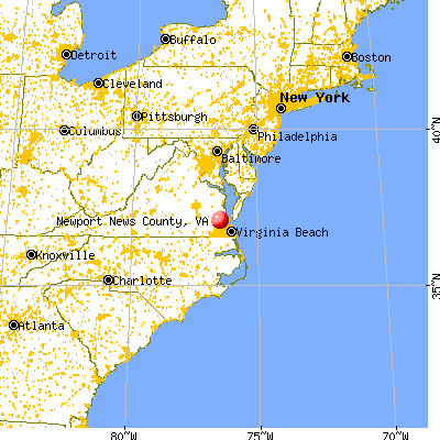 Newport News city, VA map from a distance