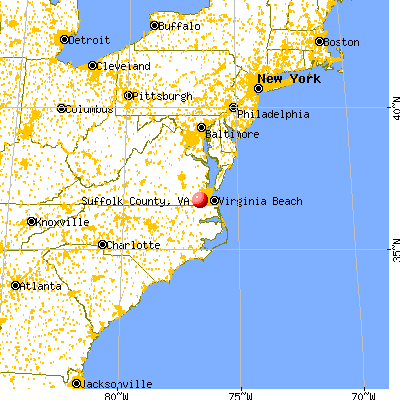 Suffolk city, VA map from a distance