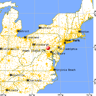 Adams County, PA map from a distance