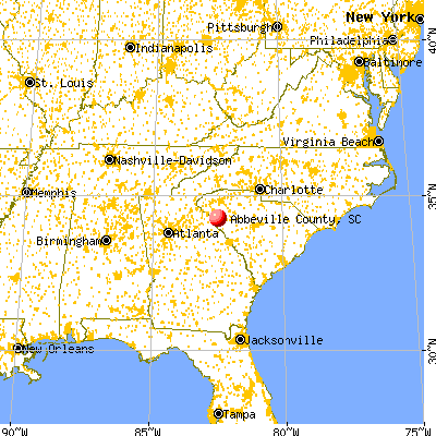 Abbeville County, SC map from a distance