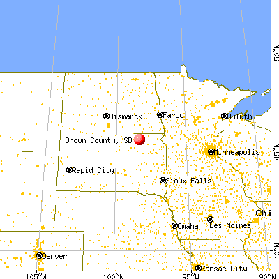 Brown County, SD map from a distance