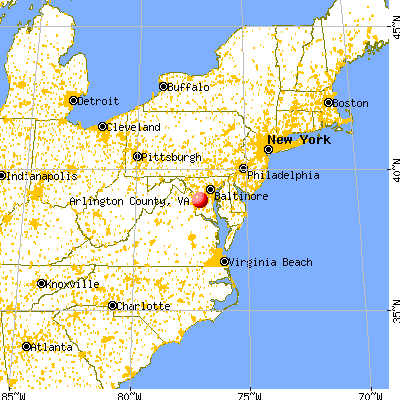 Arlington County, VA map from a distance