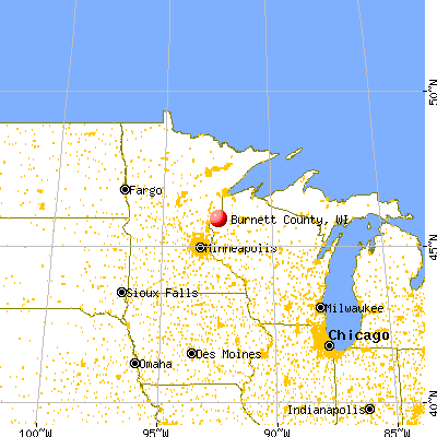 Burnett County, WI map from a distance