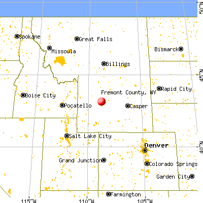 Fremont County, WY map from a distance