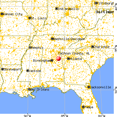 Calhoun County, AL map from a distance