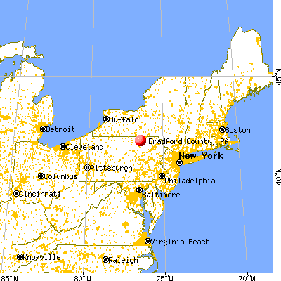 Bradford County, PA map from a distance