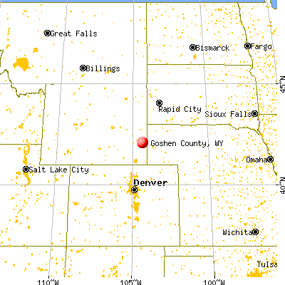 Goshen County, WY map from a distance