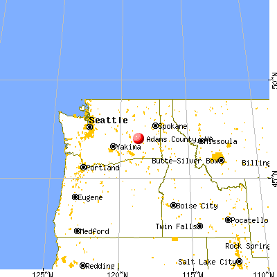 Adams County, WA map from a distance