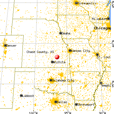 Chase County, KS map from a distance