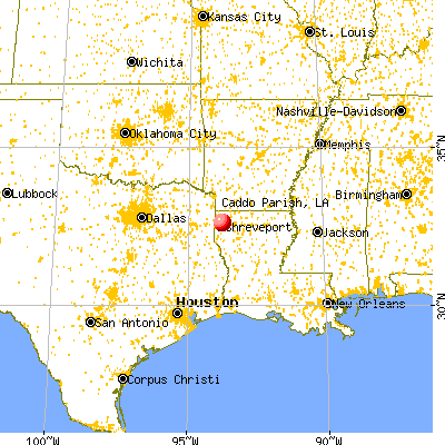 Caddo Parish, LA map from a distance