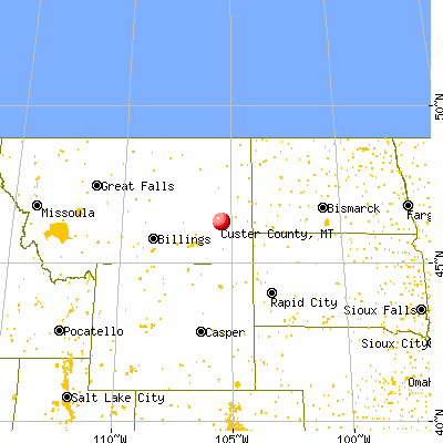 Custer County, MT map from a distance