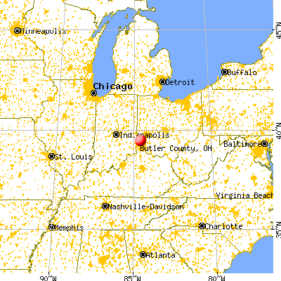 Butler County, OH map from a distance