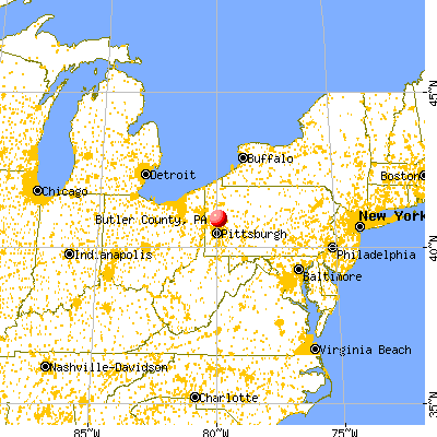 Butler County, PA map from a distance
