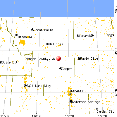 Johnson County, WY map from a distance