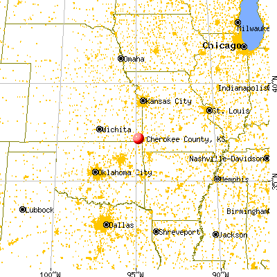 Cherokee County, KS map from a distance