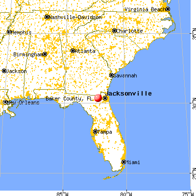 Baker County, FL map from a distance