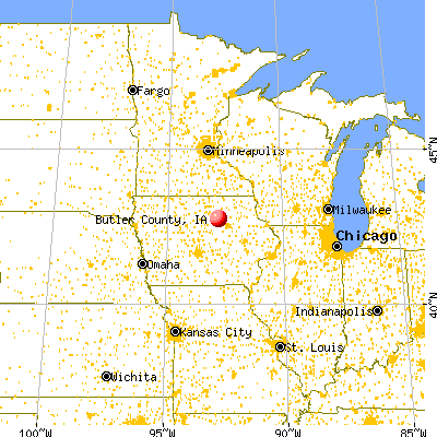 Butler County, IA map from a distance