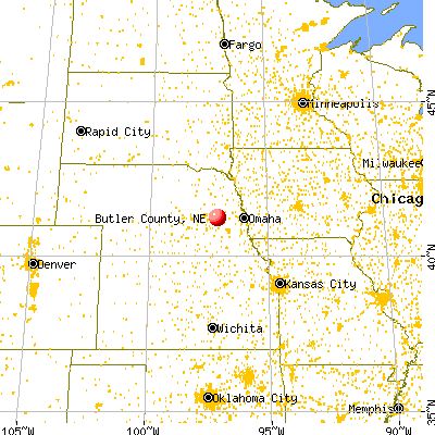 Butler County, NE map from a distance