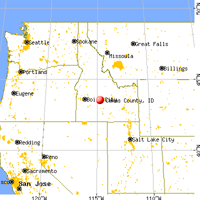 Camas County, ID map from a distance