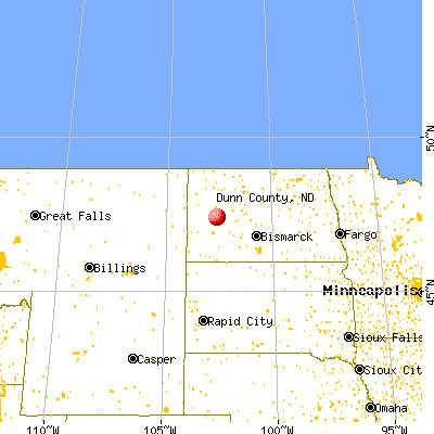 Dunn County, ND map from a distance