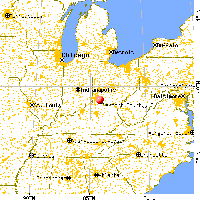 Clermont County, OH map from a distance