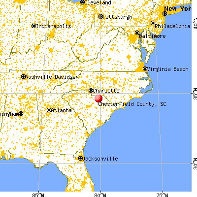 Chesterfield County, SC map from a distance