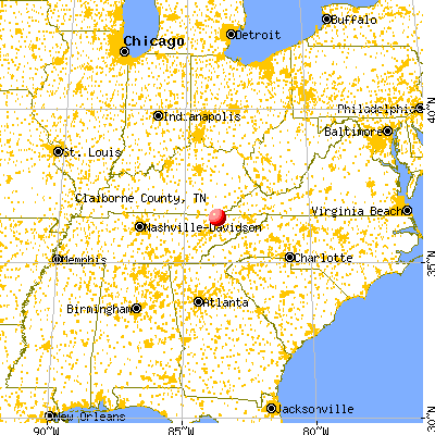Claiborne County, TN map from a distance