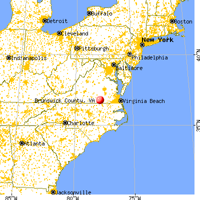 Brunswick County, VA map from a distance