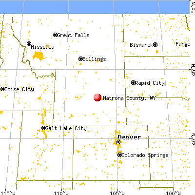 Natrona County, WY map from a distance