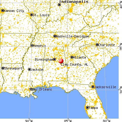 Clay County, AL map from a distance