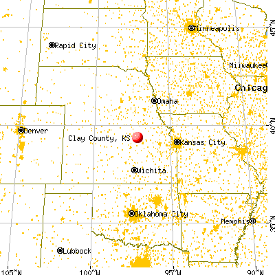 Clay County, KS map from a distance