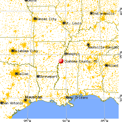 Coahoma County, MS map from a distance