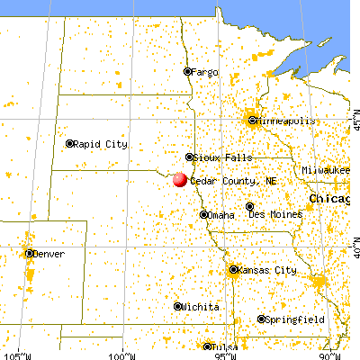 Cedar County, NE map from a distance